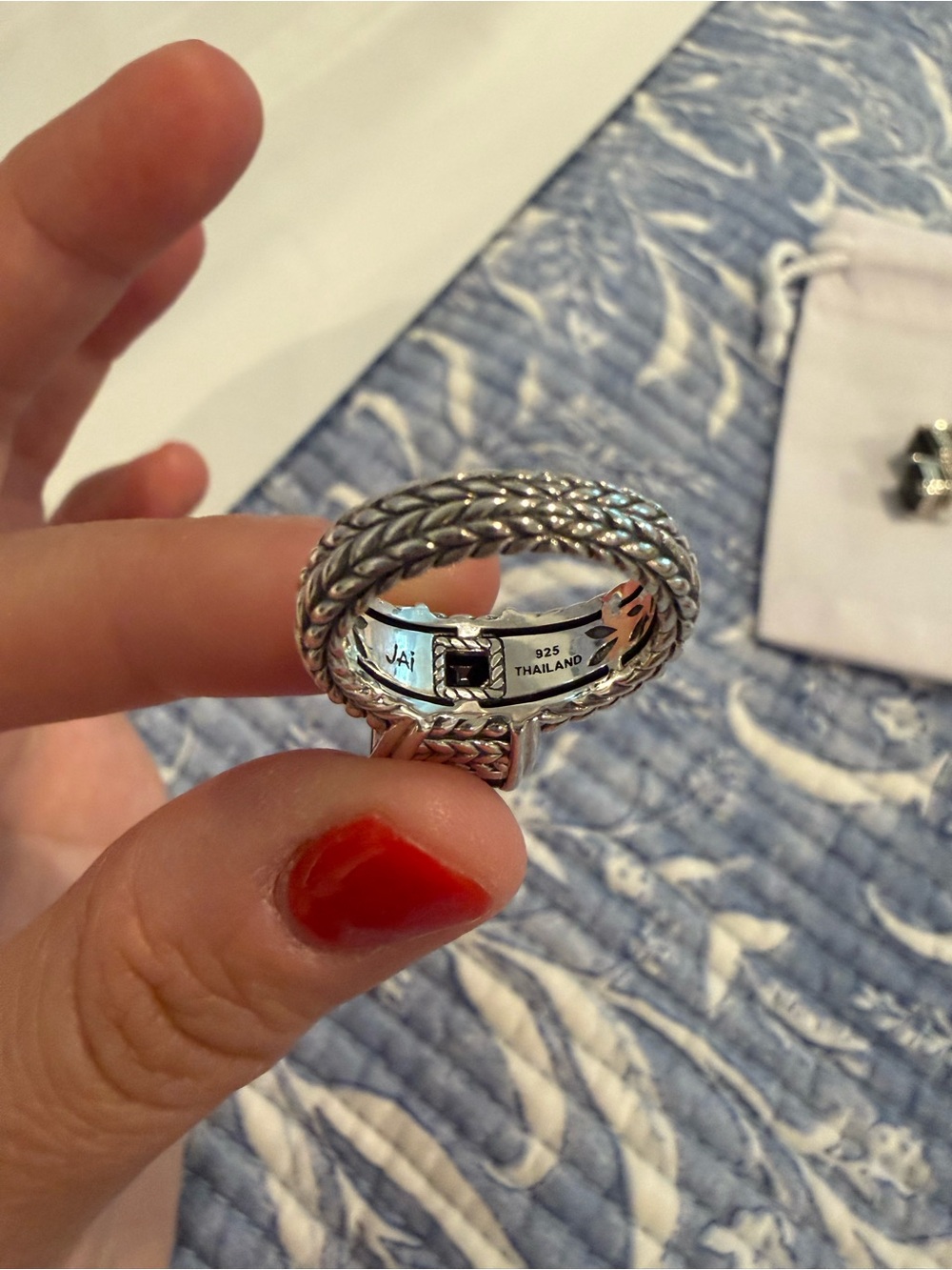 JAI Sterling Silver Asscher Cut Gemstone Ring and Earring Set - Picture 8 of 9